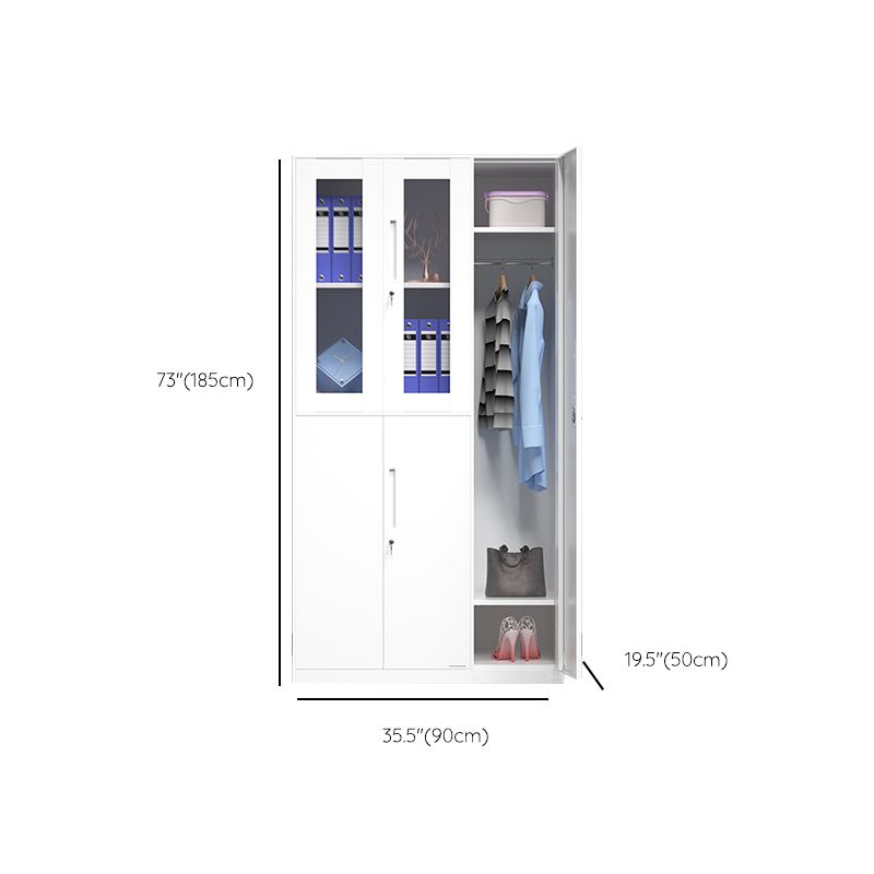 35.5"L x 19.5"W x 73"H White Wardrobe Armoire with Garment Rod Steel Wardrobe Cabinet