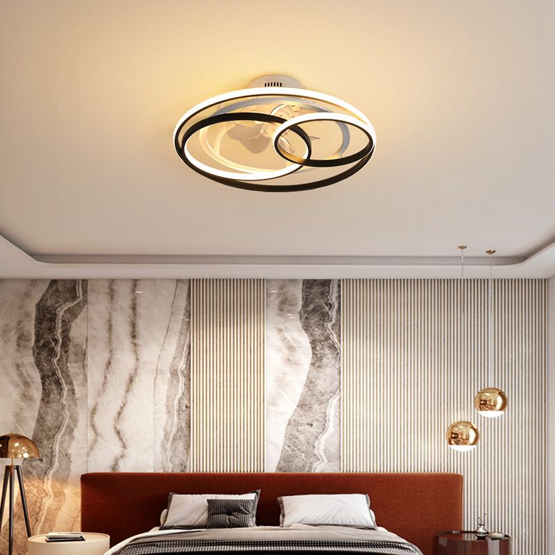 Schwarz-Weiß-Schleifen halb Flush Light Minimalist Acryl 7-Blade-LED-Deckenlüftungslampe mit Fernbedienung