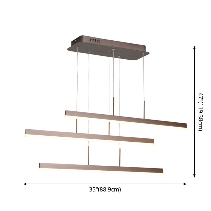 3-Tiered Linear Pendant Light Minimalist Acrylic Dining Room LED Island Light in Coffee