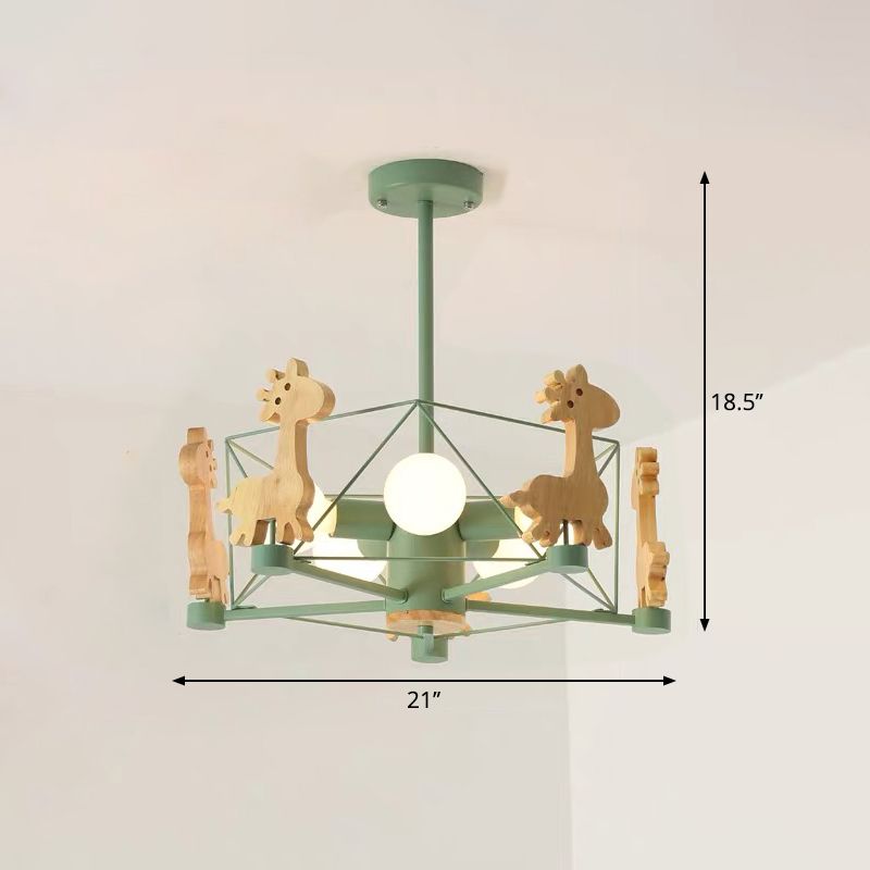 Macaron Cage Plafond Pendant Light Metal Metal 4-HEAD CHAMBRE CHANDELIER AVEC GIRAFE DÉCO