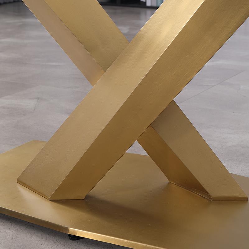 Metal Traditional Luxury Rectangle Dining Table Sintered Stone Top Table with Pedestal