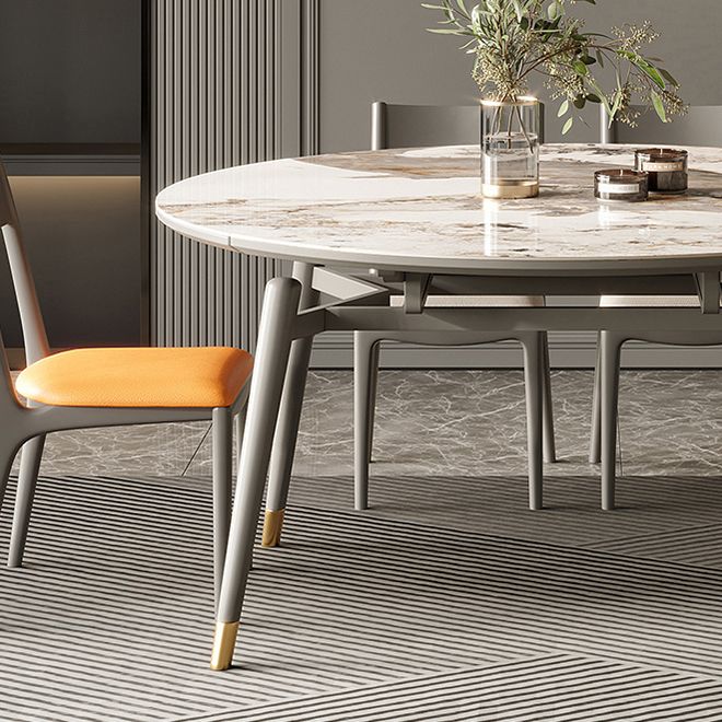 4-foot Stone Dinette Table Contemporary Round Dining Table with Drop Leaf