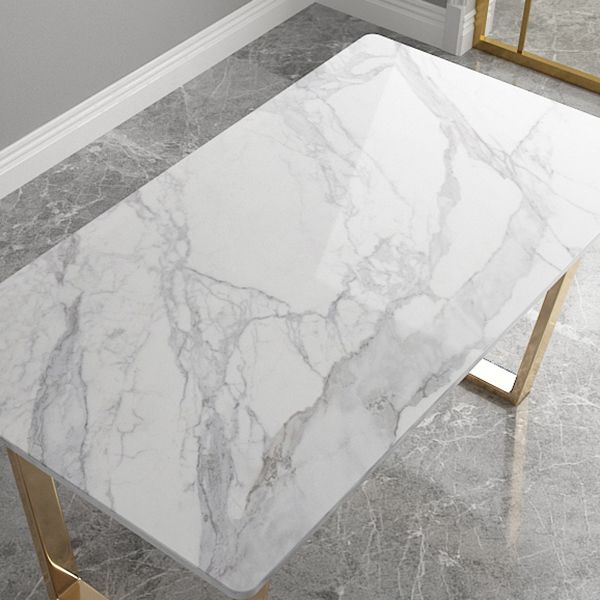 Rectangle White Dining Table Traditional Luxury Dining Table with Gold Frame