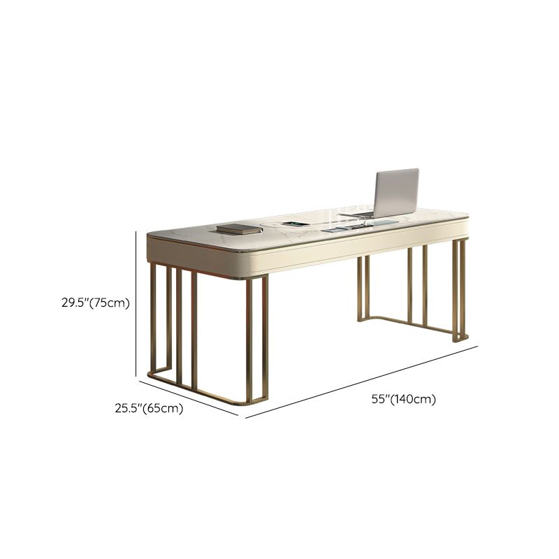 Modern Stone Office Desks Rectangular Shape Task Desks with 2-Drawers in White