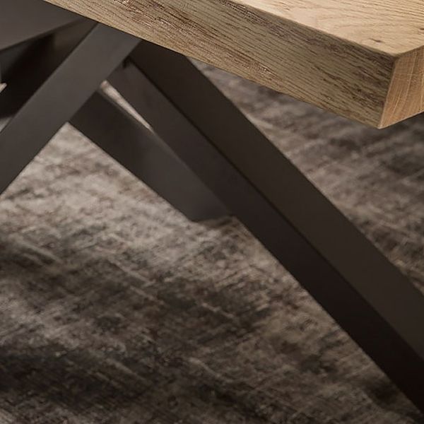Rectangle Pine Wood Dining Table Industrial Table in Nature with Metal Pedestal