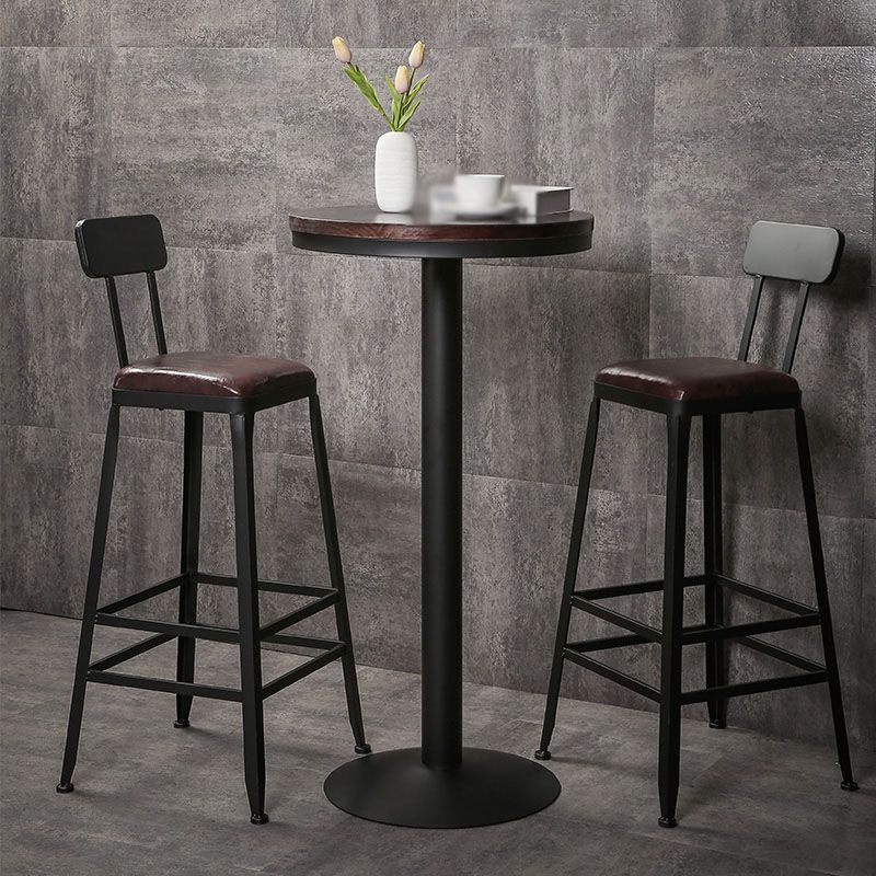 Wooden Square Seat Barstool Industrial Metal Counter Stool with Backrest