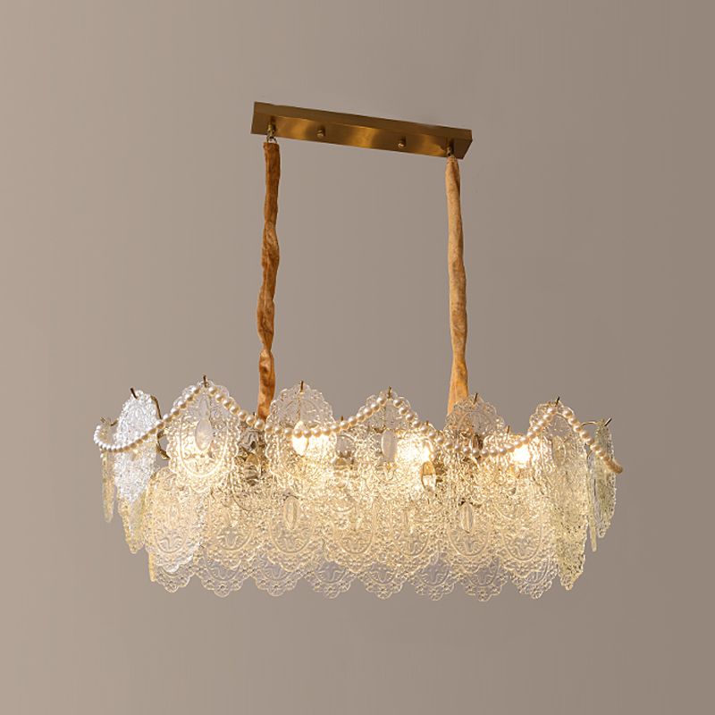 Modern Style Oval Shape Island Lights Glass 8 Light Island Lighting in Gold