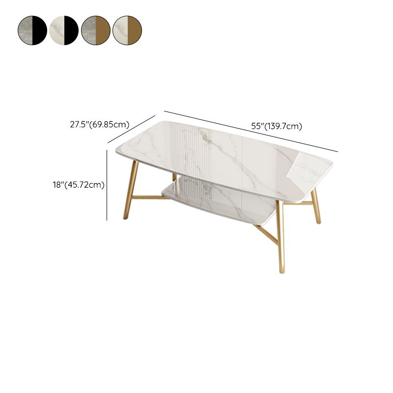 Rectangular Slate Top Coffee Table 4 Legs 1 Single Cocktail Table with Storage Shelf