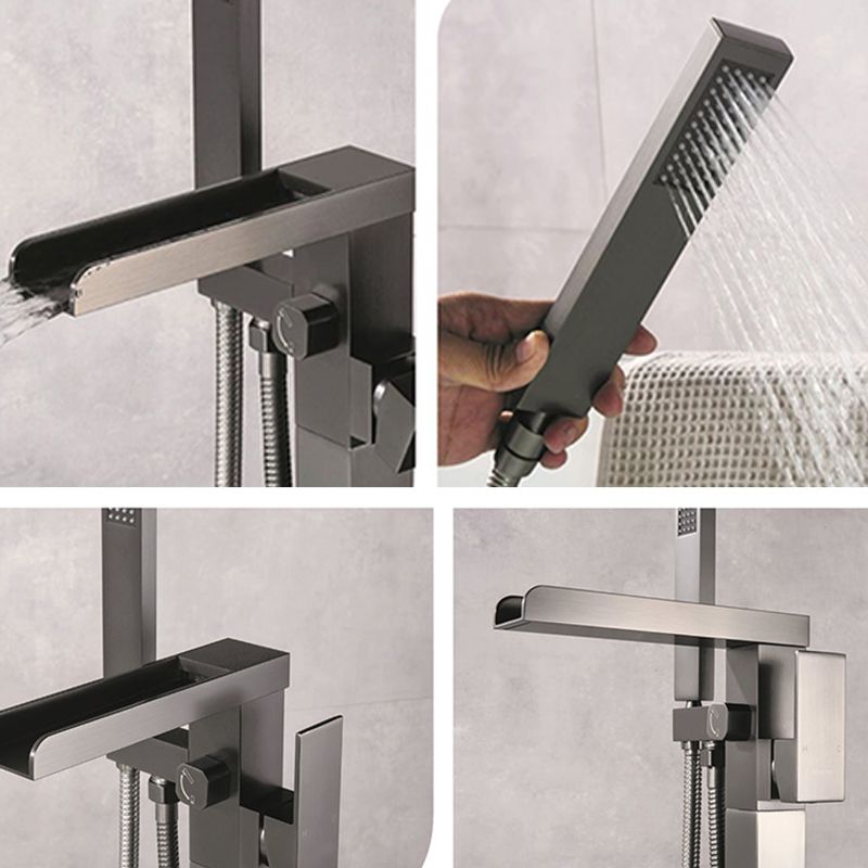 Modern Floor Standing Rod Handle Handheld Shower Head Bathtub Faucet
