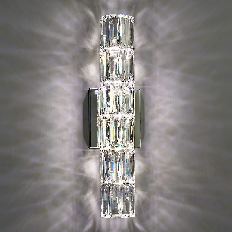Postmodern Crystal Wall Light Cylinder Multi Light Wall Sconce in Chrome for Bedroom
