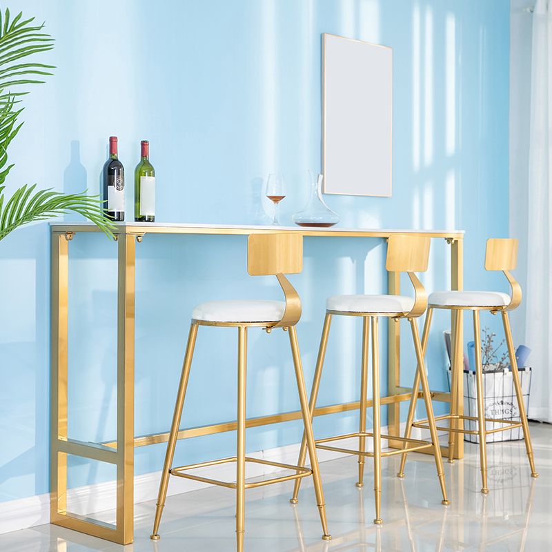 Marble Footrest Cocktail Bar Table Contemporary White and Gold Rectangle Counter Table