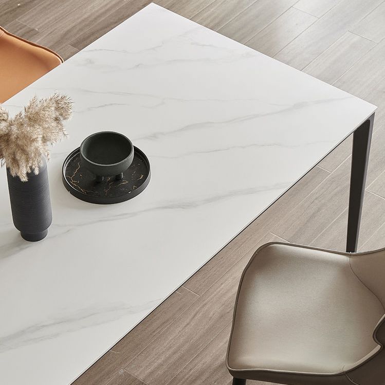 Industrial Style Rectangle Dining Table Sintered Stone Table with Metal Legs for Kitchen