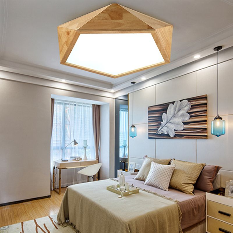 Pentagon Hout Flush Mount Plafond Lamp Fixture Nordic Dining Room Flush Mount Verlichting Armaturen
