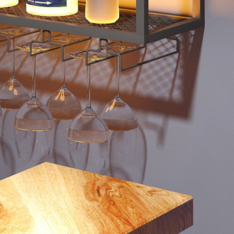 Iron Wine Shelf Modern Style Wall Mounted Wine Holder Rack in Black