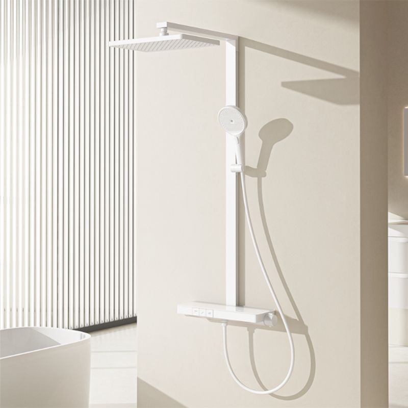 Valve Included Shower System Metal Square Shower Faucet in White Rain Shower Head