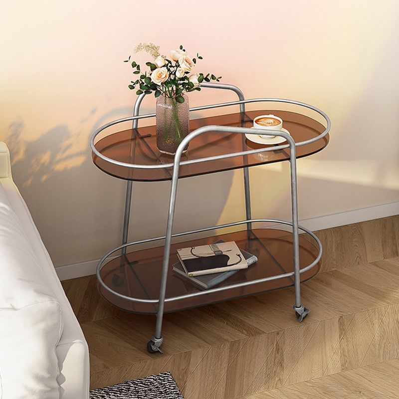 Modern 2-Tier Corner Table 4 Legs Oval Side End Table with Storage