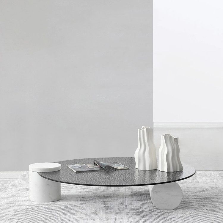 1 Single Modern Glass/marble Coffee Table Round Cocktail Table
