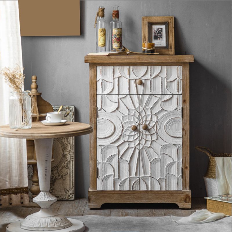 Industrial Rectangle Solid Wood With Doors Cabinet Distressed Wood Accent Cabinet