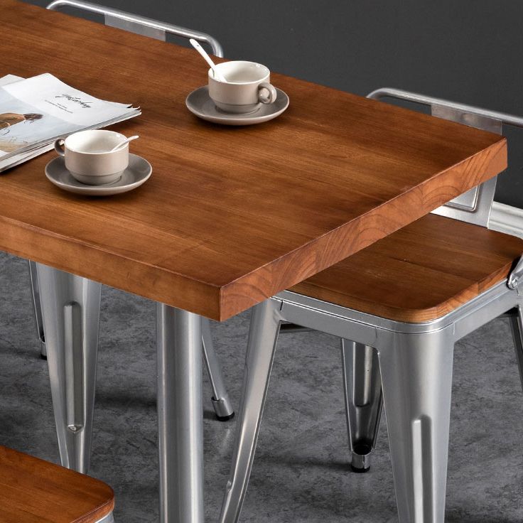 Industrial Style Solid Wood Dining Table Brown Table with Metal Base for Dinning Room