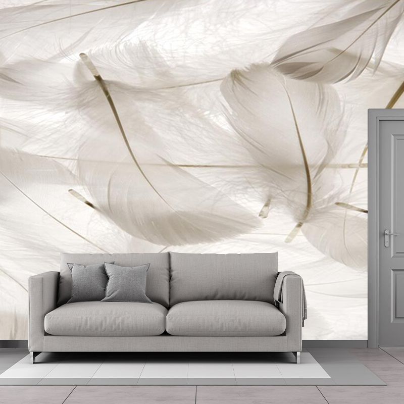 Water Resistant Feather Wall Mural Decal Full Size Modernist Wall Art for Bedroom