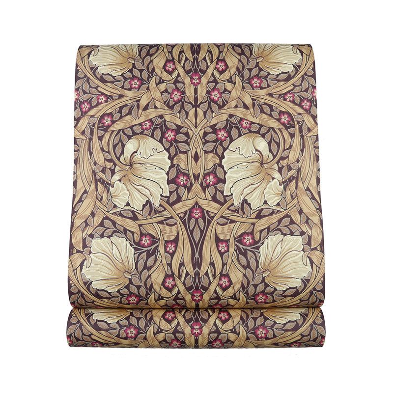 57.1 sq ft. Rural Wallpaper Roll for Bedroom Decor with Garden Flowers Design in Dark Red