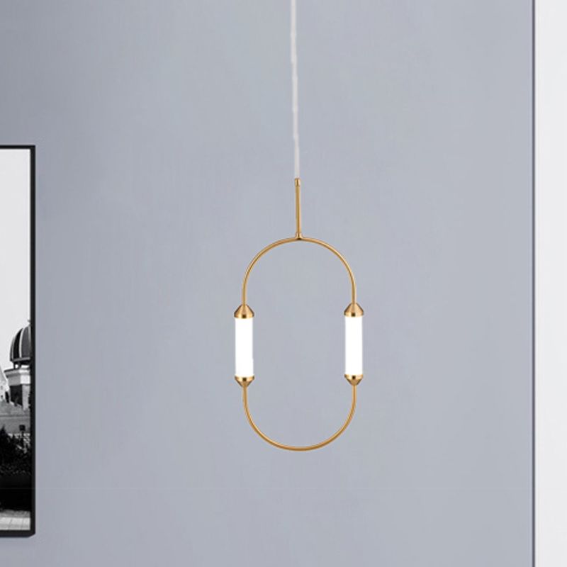 Simple Oval Ring Pendant Metallic 19.5"/20.5"/25" H LED Bedside Hanging Ceiling Lamp in Gold with Acrylic Shade, White/Warm Light