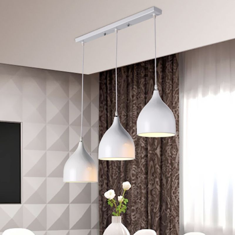 Metallic Black/White Ceiling Pendant Lighting Dome Shade 3 Lights Modernist Style Hanging Light