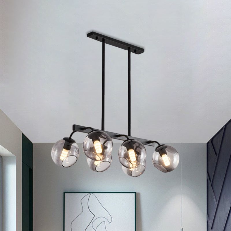 Black Finish Orb Shade Island Lighting 6/8 Lights Modern Glass Linear Pendant for Kitchen Dining Room