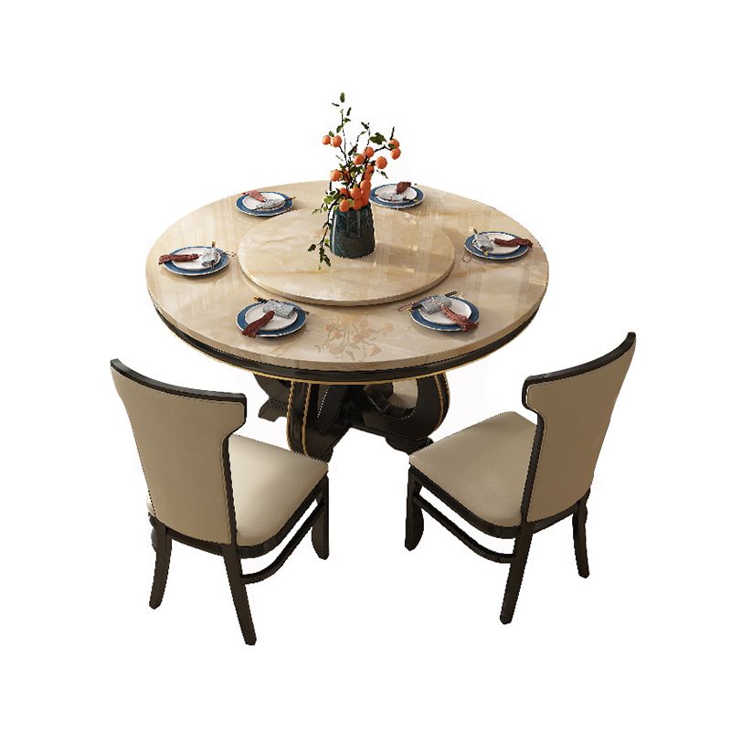 Faux Marble Dining Room Table Round Brown Base Dinner Table for Kitchen