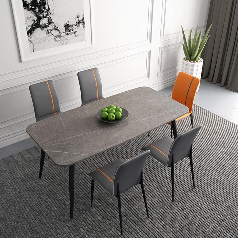 Industrial Rectangle Dining Site Table Stone Top Metal Dining Table in Grey