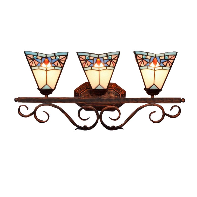 Cone Wall Light Fixture Tiffany White Glass 1 Head Antique Copper Sconce Lighting