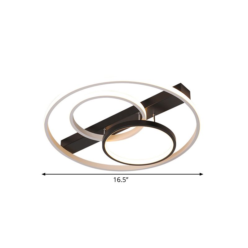 16.5"/20.5" Width 3-Ring Ceiling Flush Contemporary Metal Black and White LED Semi Flush Mount in Warm/White Light