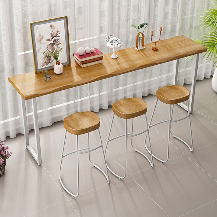 Modern Rectangle Solid Wood Bar Table Set 1/4 Pieces Counter Table with Backless Stools