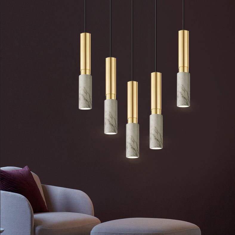 Minimalism Hanging Ceiling Light Marble 1-Light Cylinder Ceiling Pendant Light