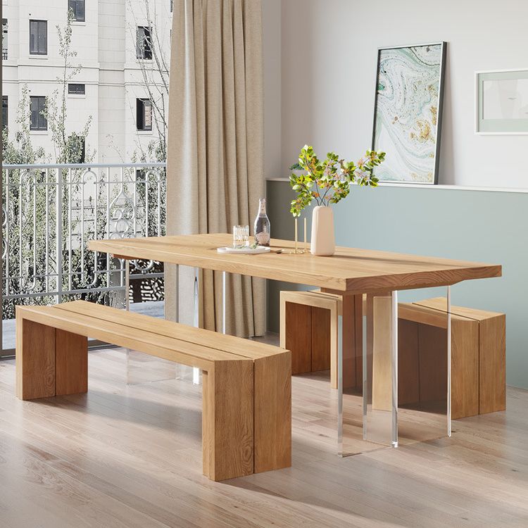 Modern Wood Top Dining Table Double Pedestal Table for Kitchen