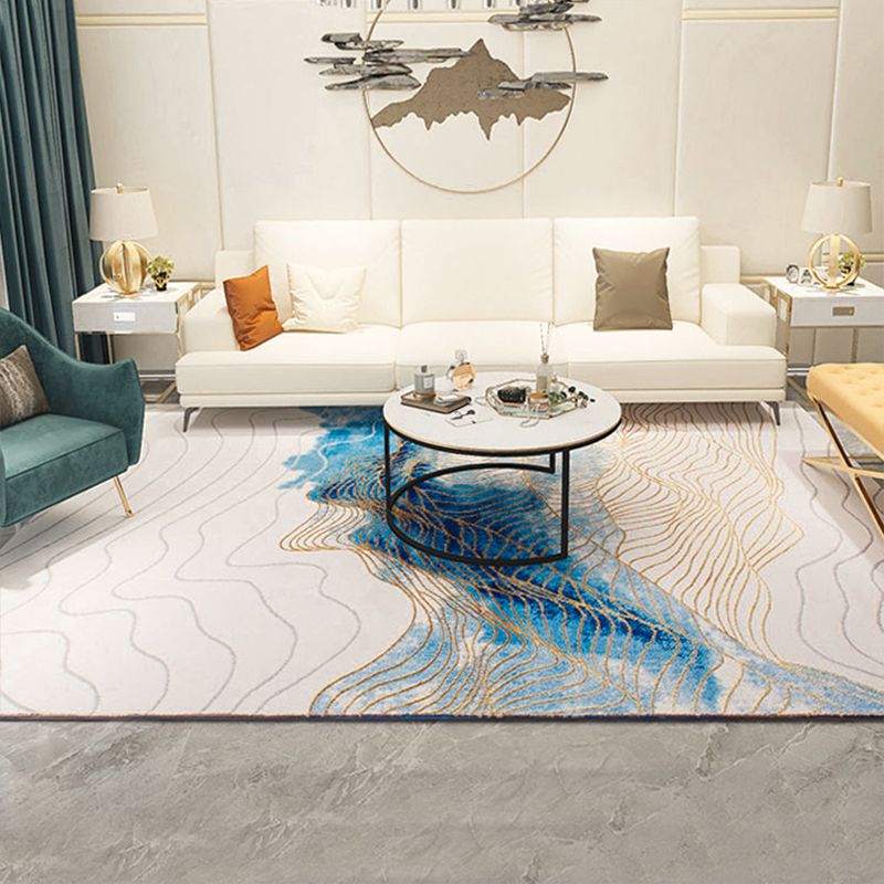 Modern Room Rug Multi Colored Abstract Pattern Rug Polypropylene Non-Slip Pet Friendly Carpet