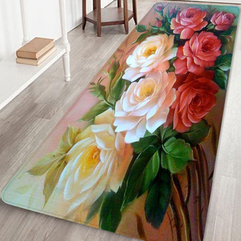 Chic Flower Pattern Area Rug Modern Polyester Area Carpet Anti-Slip Backing Rug for Living Room