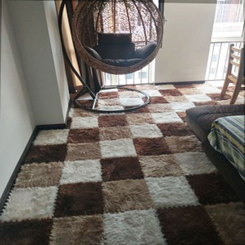 Modern Carpet Tiles Interlocking Color Block Shag Carpet Tiles