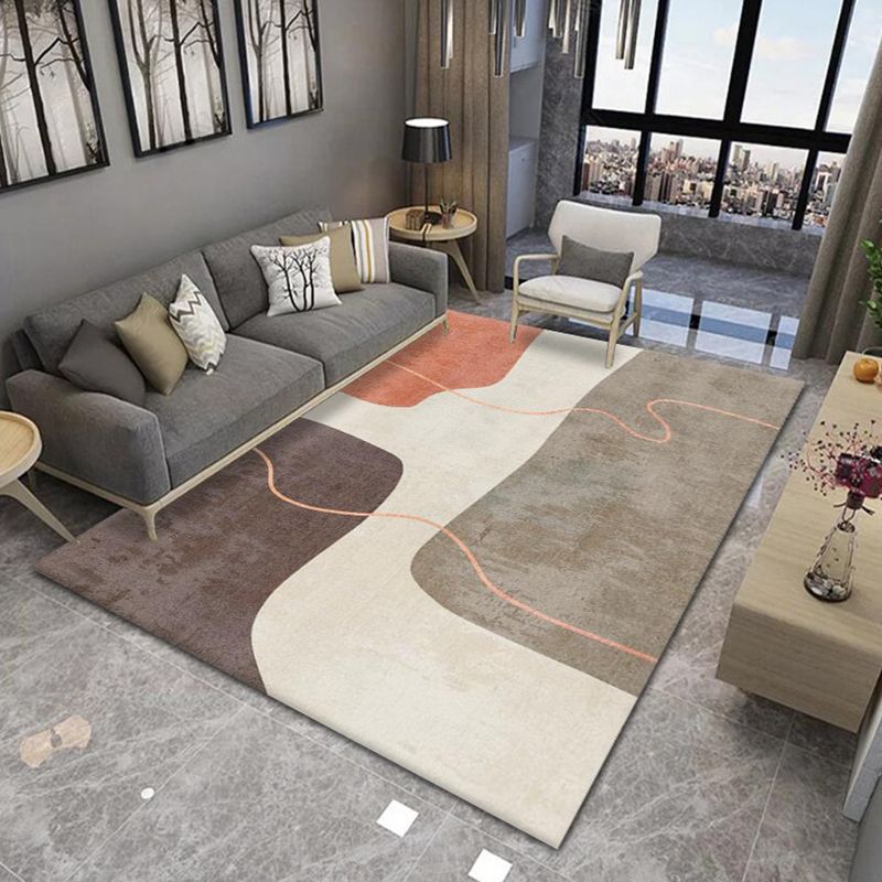 Nordic Pink Rug Contrast Color Polyester Area Rug Washable Rug for Living Room