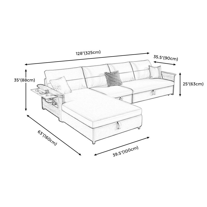 Faux Leather Futon Sectionals with Storage and  Slipcovered for Living Room