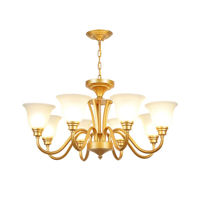 Golden Hanging Chandelier Traditional Frosted Glass Flared Ceiling Light for Living Room