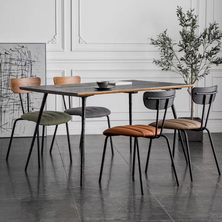 Silla de comedor tapizada sin brazos estilo industrial con respaldo abierto (juego de 2)