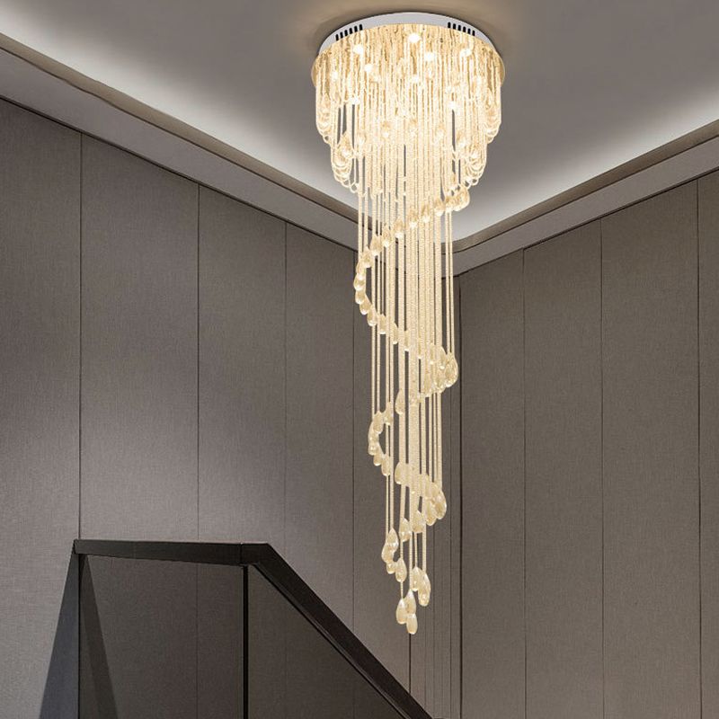 Spiral Staircase Flushmount Modern Crystal Strand 4 Lights Stainless Steel Ceiling Flush Mount Light