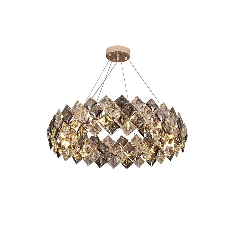 Contemporary Style Chandelier Lighting Fixtures Grey + Clear Crystal Hanging Lights for Living Room