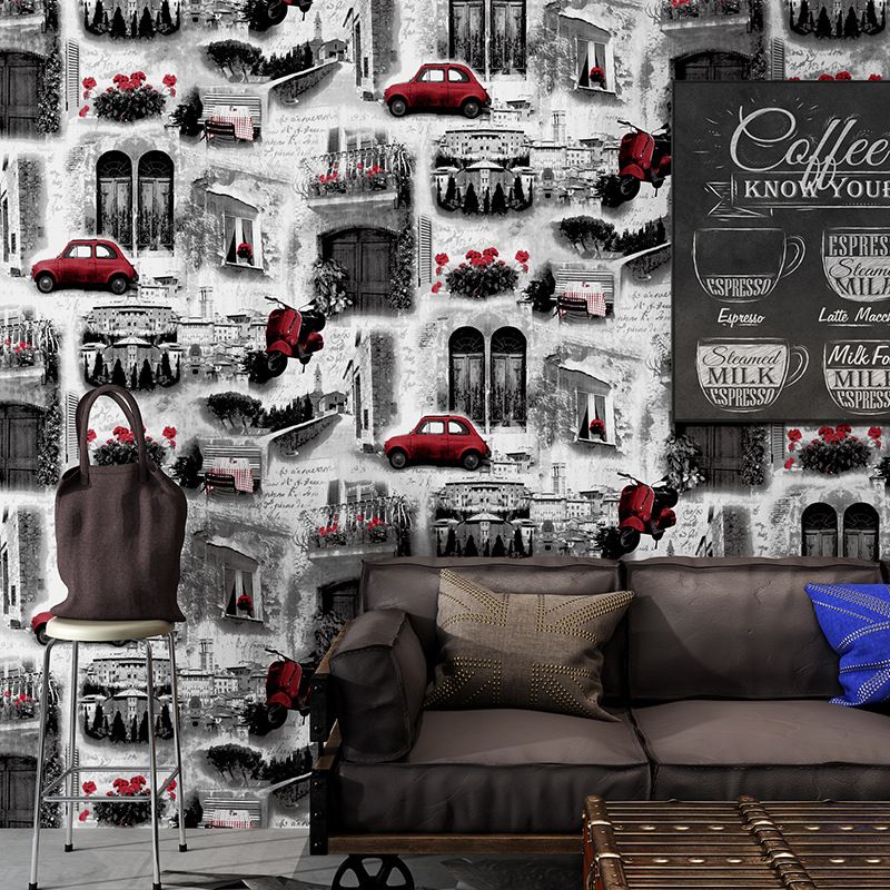 Vintage-Tapete mit europäischen Straßen, Blumen und Gebäuden und wasserfester, nicht beklebter Wanddekoration, 31' x 20,5"