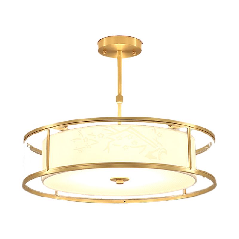 Brass Geometric Pendant Lamp Classic Fabric Chandelier for Living Room