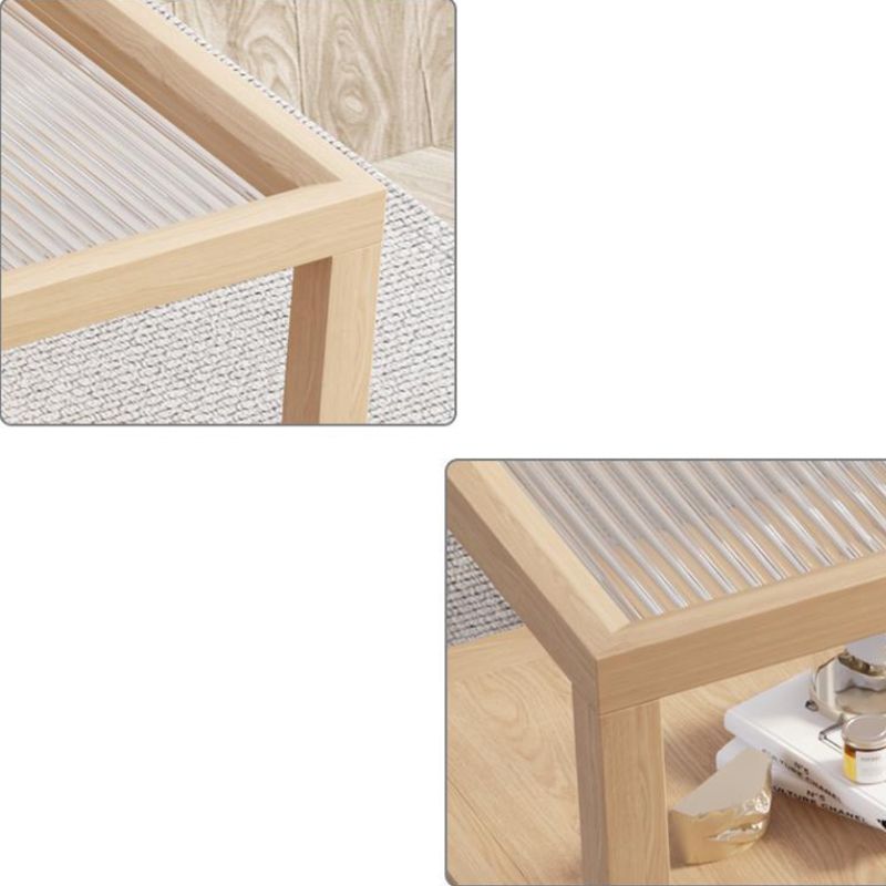Contemporary Rectangle Coffee Table with Glass Top and Pine Wood Base