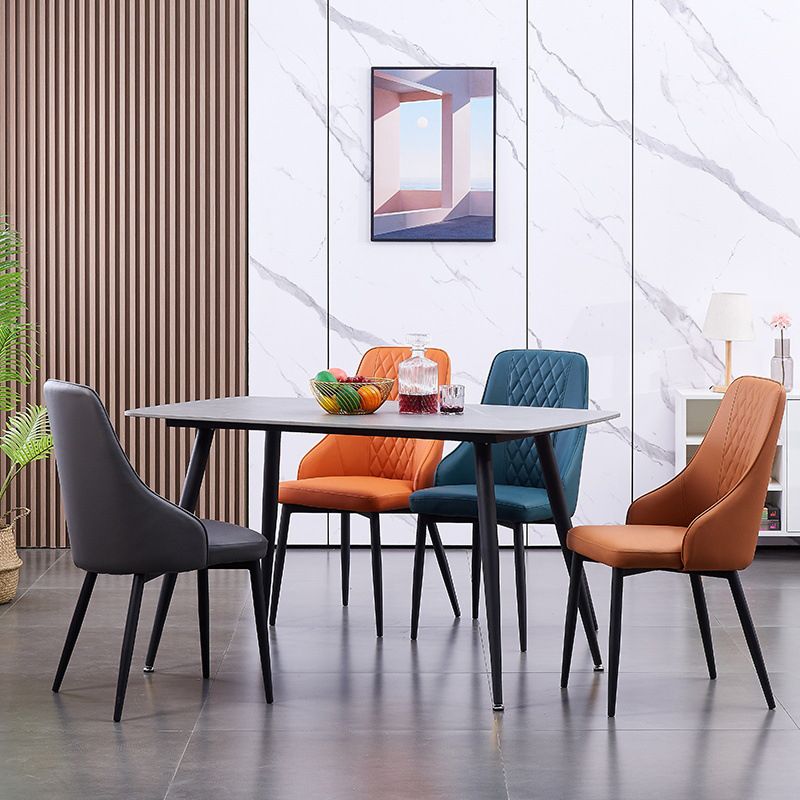 Modern Leather Dining Chair Solid Back Armless Side Chairs with Metal Legs