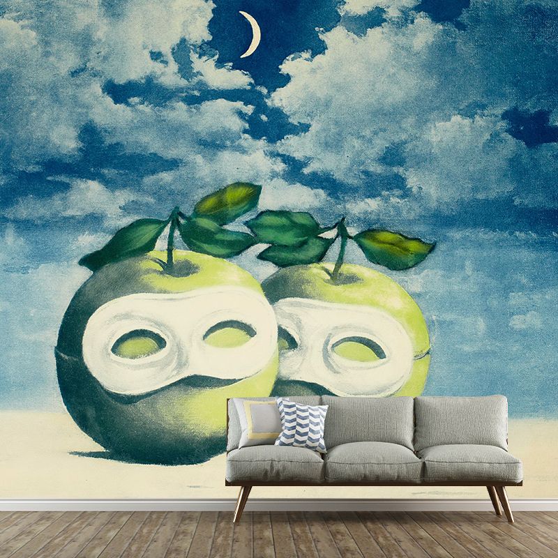 Night Scene Hesitation Waltz Mural Surrealistic Non-Woven Material Wall Art in Blue-Green