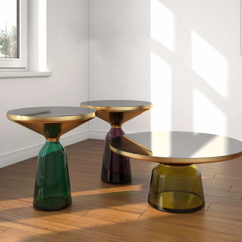 Pedestal 1 Single Coffee Table Metal and Glass Statement Cocktail Table